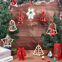 8Pcs 8 Styles Christmas Theme Wood Pendant Decoration&nbsp;HJEW-NB0002-12