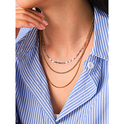 Duo Tone 304 Stainless Steel 3 Layer Chain Necklaces for Women&nbsp;WG941EA-01