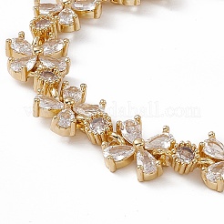 Clear Cubic Zirconia Flower Link Chain Bracelet&nbsp;BJEW-F437-01G