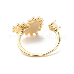Clear Cubic Zirconia Heart Open Cuff Ring with Shell&nbsp;RJEW-P204-02G