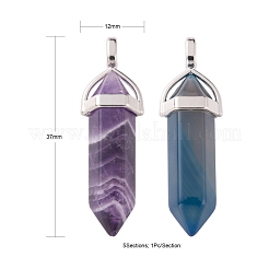 5Pcs 5 Style Natural Mixed Gemstone Pointed Pendants&nbsp;G-FS0001-31
