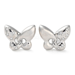 Butterfly with Star Rack Plating Brass Micro Pave Clear Cubic Zirconia Stud Earrings for Women&nbsp;EJEW-A045-06P