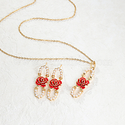 Plastic Beaded Oval with Flower Jewelry Set&nbsp;YW1382-2