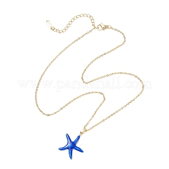 Brass Enamel Starfish Pendant 304 Stainless Steel Cable Chain Necklaces for Women&nbsp;NJEW-JN05385