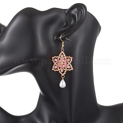 Dyed Natural Malaysia Jade & Glass Seed Beaded Flower with Teardrop Dangle Earrings&nbsp;EJEW-MZ00710-02
