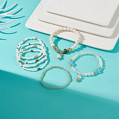 7Pcs 7 Style Natural Dyed Malaysia Jade & Agate & Glass Seed Beaded Stretch Bracelets Set&nbsp;BJEW-JB08892-02