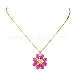 Glass & Handmade Polymer Clay & Glass Seed Beaded Flower Pendant 304 Stainless Steel Cable Chain Necklaces&nbsp;NJEW-MZ00119-04