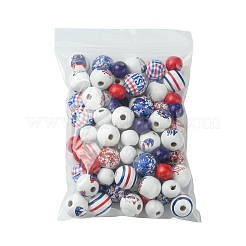 75Pcs 12 Styles Independence Day Theme Wood European Beads&nbsp;WOOD-FS0001-22