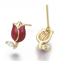 Brass Micro Pave Clear Cubic Zirconia Stud Earring&nbsp;KK-N232-118B-NF