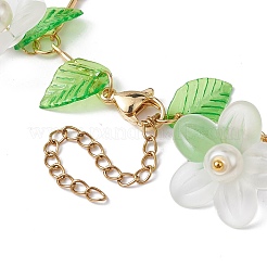 5Pcs 5 Color Flower Acrylic & Glass Pearl Charm Bracelets Set&nbsp;BJEW-JB10054-S