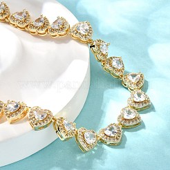 Brass Clear Cubic Zirconia Heart Link Chain Necklaces for Women&nbsp;NJEW-H057-02G