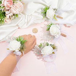 4Pcs Cloth & Plastic Imitation Flower Wrist Corsage & Boutonniere Sets&nbsp;AJEW-PH0008-28