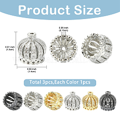 3Pcs 3 Colors Brass Cubic Zirconia Beads&nbsp;KK-YW0004-25