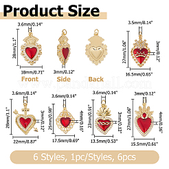 6Pcs 6 Style Rack Plating Brass Grade AAA Cubic Zirconia Pendants&nbsp;KK-HS0015-02