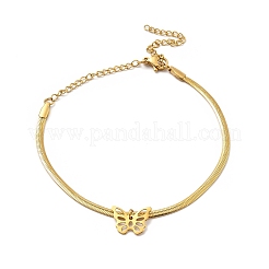 304 Stainless Steel Charm Anklet with Flat Snake Chains for Women&nbsp;AJEW-C021-02