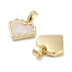 Brass Pave Natural Shell Heart Charms&nbsp;KK-C051-19G