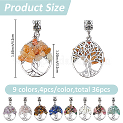 36Pcs 9 Colors Tibetan Style Alloy & Gemstone Chip European Dangle Charms&nbsp;PALLOY-FH00147