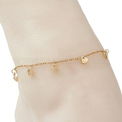 2Pcs 2 Colors 304 Stainless Steel Cable Chains Anklets with 201 Stainless Steel Heart Charms for Women&nbsp;AJEW-AN00786