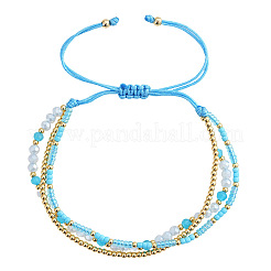 Beachy Style Brass & Glass & Seed Beaded Multi-Layer Bracelets&nbsp;BK3958-1