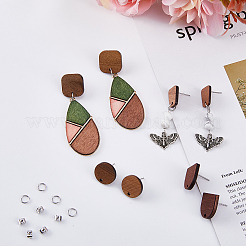 40Pcs 4 Style Arch & Flat Round & Square & Trapezoid Wood Stud Earring Findings&nbsp;FIND-DC0004-47