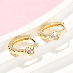 Heart Brass Micro Pave Clear Cubic Zirconia Hoop Earrings&nbsp;EJEW-Z102-28G