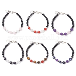 6Pcs 6 Colors Natural & Synthetic Gemstone & Glass Round Beaded Bracelets for Women&nbsp;BJEW-JB12210