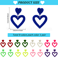 9 Pairs 9 Style Hollow Heart Acrylic Dangle Stud Earrings for Woman&nbsp;EJEW-AN0004-09