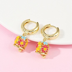 Flower Brass Enamel Hoop Earrings&nbsp;EJEW-Z115-08G