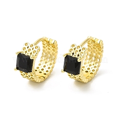 Glass Square Hoop Earrings&nbsp;EJEW-E270-01G