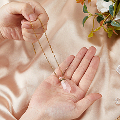 1Pc Natural Rose Quartz Faceted Hexagonal Prism Perfume Bottle Pendant Necklaces&nbsp;NJEW-FH0001-17G-01
