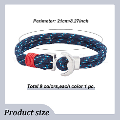 9Pcs 9 Colors Survival Polyester Cord Bracelets Set with Alloy Anchor Clasps&nbsp;BJEW-AN0001-59