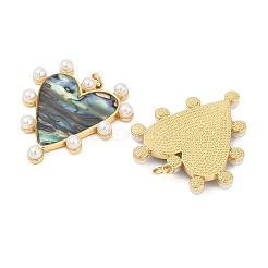 Brass Pave Natural Paua Shell Pendants&nbsp;KK-U058-25G-01