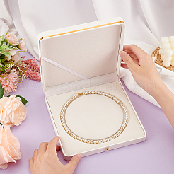 Square PU Leather Pearl Necklace Box&nbsp;LBOX-WH0002-06B