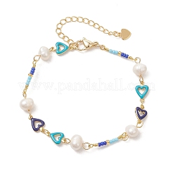 Handmade Brass Enamel Heart Link Chain Bracelets for Women&nbsp;BJEW-JB14048