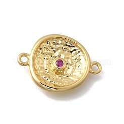Brass Micro Pave Cubic Zirconia Flat Round Links Connector Charms&nbsp;KK-D431-068G