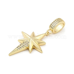 Brass Micro Pave Clear Cubic Zirconia Star European Dangle Charms&nbsp;KK-Z090-03G