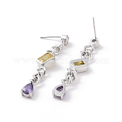 Colorful Cubic Zirconia Teardrop with Rhombus Dangle Earrings&nbsp;EJEW-P206-14P
