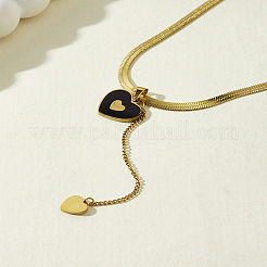 201 Stainless Steel Enamel Elegant Black Heart Tassel Pendant Necklaces for Women&nbsp;MU3610