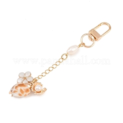 4Pcs Natural Shell & Flower Alloy Pendant Decorations&nbsp;HJEW-PH02373