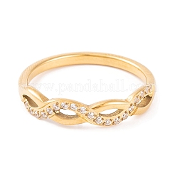 PVD Vacuum Plating Infinity 304 Stainless Steel with Clear Cubic Zirconia Finger Ring for Women&nbsp;RJEW-C086-02-G