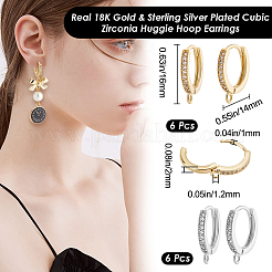 12Pcs 2 Colors Brass Micro Pave Clear Cubic Zirconia Hoop Earring Findings&nbsp;ZIRC-BBC0003-49