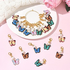 20Pcs 5 Colors Butterfly Alloy Enamel & Glass Pearl Pendant Decorations&nbsp;HJEW-YW00563