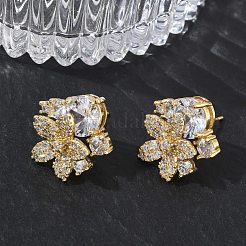 Brass Micro Pave Clear Cubic Zirconia Stud Earrings&nbsp;KK-CBA56EF-37G