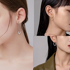 4Pair 4 Style Safety Pin & Ring 304 Stainless Steel Hoop Earrings for Women&nbsp;EJEW-SZ0001-84