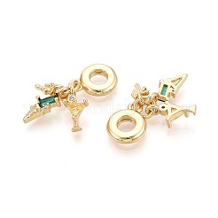 Brass Pave Clear and Green Cubic Zirconia European Dangle Charms&nbsp;KK-T079-86G