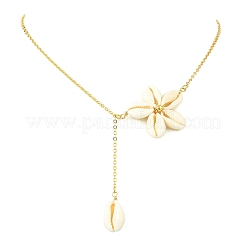Natural Cowrie Shell Flower Pendant Brass Cable Chain Necklaces for Women&nbsp;NJEW-JN06265