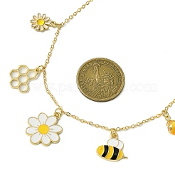 Flower & Bees & Honeycomb Alloy & Glass Pendant Necklaces&nbsp;X1-NJEW-TA00165
