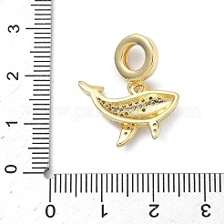 Brass Micro Pave Clear Cubic Zirconia Sea Animals European Dangle Charms&nbsp;X-KK-Z143-02G-05