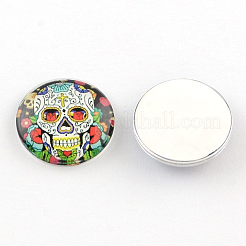 Half Round/Dome Candy Skull Pattern Glass Flatback Cabochons for DIY Projects&nbsp;X-GGLA-Q037-25mm-12