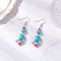 3 Pairs Tibetan Style Alloy Synthetic Turquoise Dangle Earrings&nbsp;EJEW-JE06575